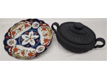 Colorful Japanese Style Plate And Black Vintage Dish W/lid
