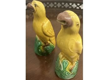 2 Painted Ceramic Parrots, 5 In.
