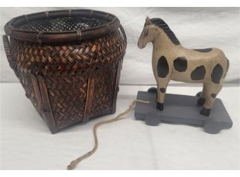 Folk Art Wooden Toy Horse & Pull Plank, 6 Inches Long