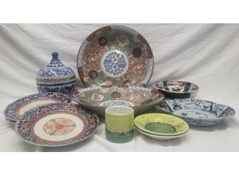 Collection Of Colorful Asian-style Bowls, Dishes, Jar With Lid