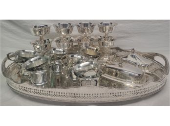 Collection Of Serving Pieces Including Sorbet, Cups, Butter Dish & Tray
