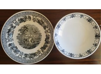 Palestine Of Belgium Factory Faencerie De Jemappes Antique Plate & B&w Vintage Dish