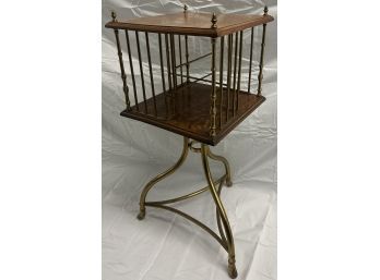 Victorian Brass And Wood Rotating Bookcase, 30in.