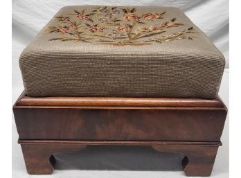 1940's Horse Hair, Hog Hair Embroidered Stool, 16x16'