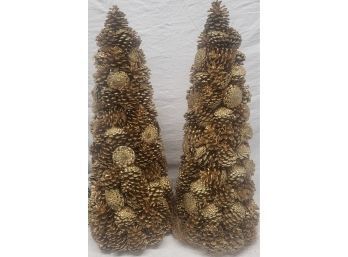 Pair Of Gold Pine Cone Trees