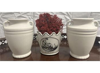 2 Ceramic Vases And A French Flower Pot