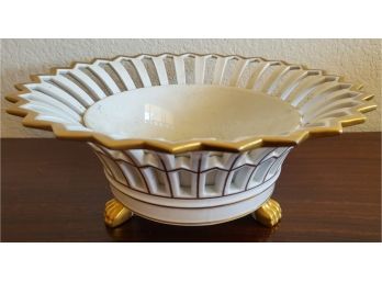 Vista Alegre Portugal Reticulated Edge Porcelain Centerpiece Bowl With Claw Feet