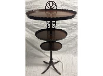 Vintage Mahogany Three Tier Tray Table, 52in.