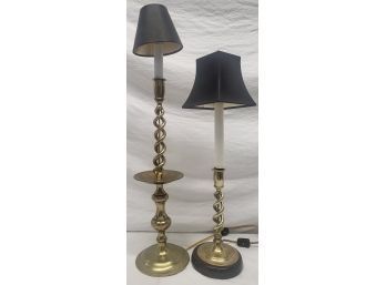Two Brass Braid Twist Table Lamps Mid Century