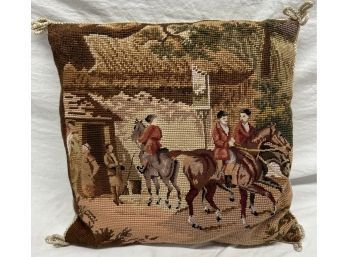 Vintage Fox Hunt Needlepoint Pillow