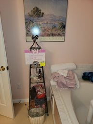 010 - DECORATIVE TIERED STORAGE AND PRINT ON WALL