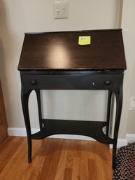 111 - VINTAGE BLACK WOOD DROP-FRONT WRITING DESK WITH SINGLE DRAWER