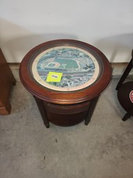108 - BOSTON RED SOX FENWAY PARK ROUND GLASS-TOP END TABLE