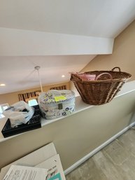 112 - VINTAGE SEWING BOX & WOVEN BASKET WITH CONTENTS