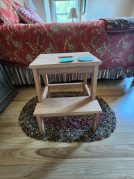 007 - WOODEN STEP STOOL WITH SIDE TABLE TOP