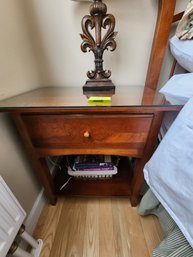 012 - WOODEN NIGHTSTAND WITH GLASS TOP AND SINGLE DRAWER