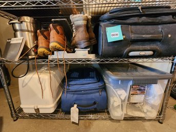 036 - LARGE LOT OF VARIOUS ITEMS INCLUDES SEWING MACHINE - BOOTS & MORE