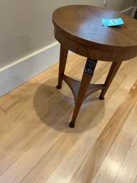 016 - ROUND WOOD SIDE TABLE WITH DECORATIVE METAL ACCENTS