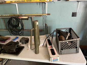 155- Motorc Parts On Table And Wall Shelves Table Includ