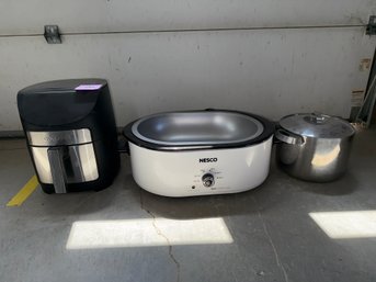 064 -AIR FRYER, NESCO ROASTER OVEN, AND LARGE STOCK POT