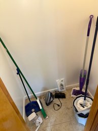 006 - Lot Of Assorted Cleaning Supplies  Mops, Spin Mop, Iron & More