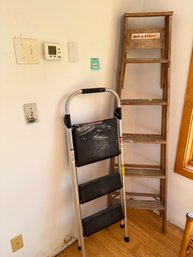 019 - Step Ladder And Vintage Wooden Ladder
