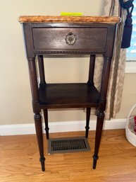 008 - ANTIQUE WOOD & MARBLE-TOP ACCENT TABLE WITH DRAWER