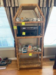 010 - RATTAN SHELF UNIT ONLY  4-TIER DISPLAY WITH GEOMETRIC TOP