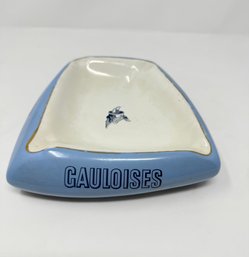 Gauloises Cigarettes De France Ceramic Blue Glazed Ashtray