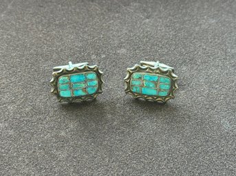 Southwestern-style Sterling Silver Cufflinks Featuring Rectangular Turquoise Inlay