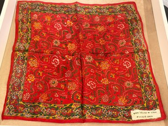 Red Paisley-patterened Scarf Hand Blocked Made In British India