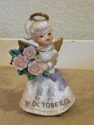 Vintage Ceramic October Birthday Month Angel Figurine