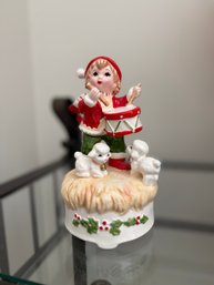 Vintage Mid-century Ceramic Christmas Music Box Made In Japan