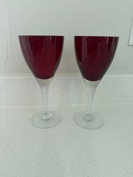 MCM Ruby Red And Clear Stem Wine Glasses