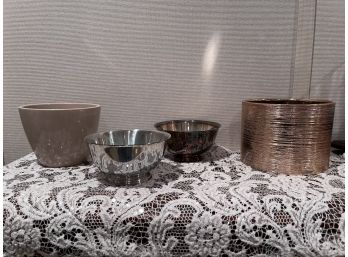 Various Bowls And Hurricane Vase
