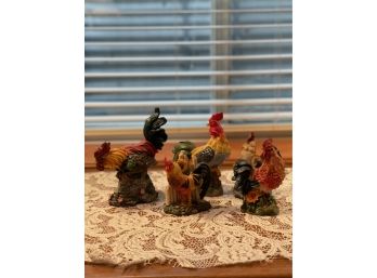 Small Rooster Figurines Set
