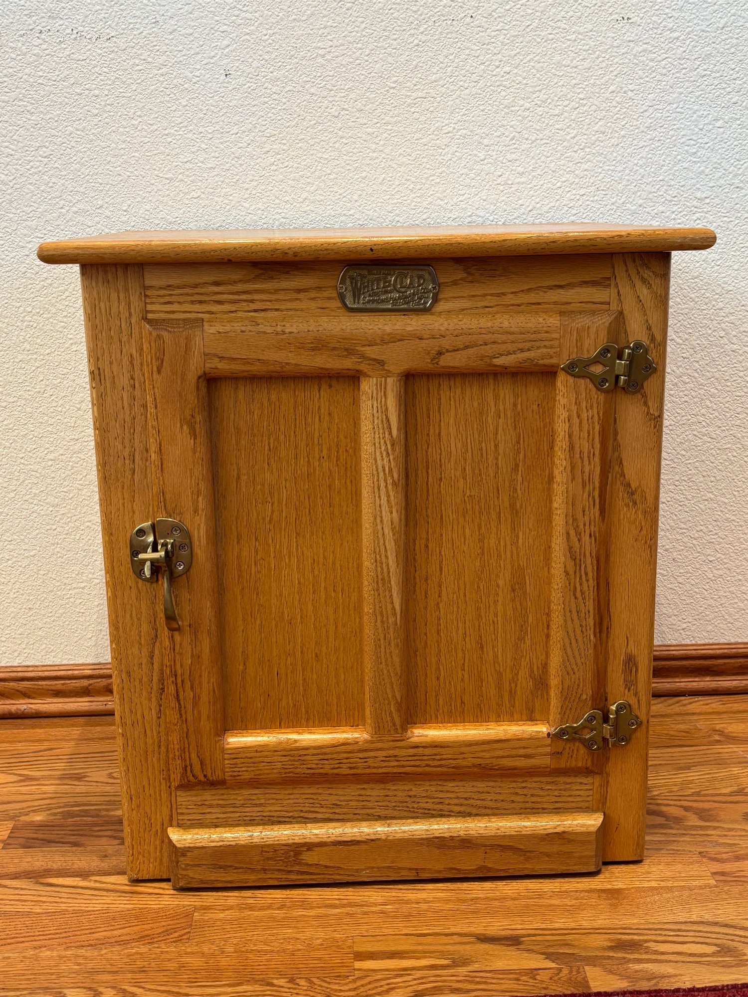 Vintage White Clad Simmons Hardware Oak Ice Box End Table