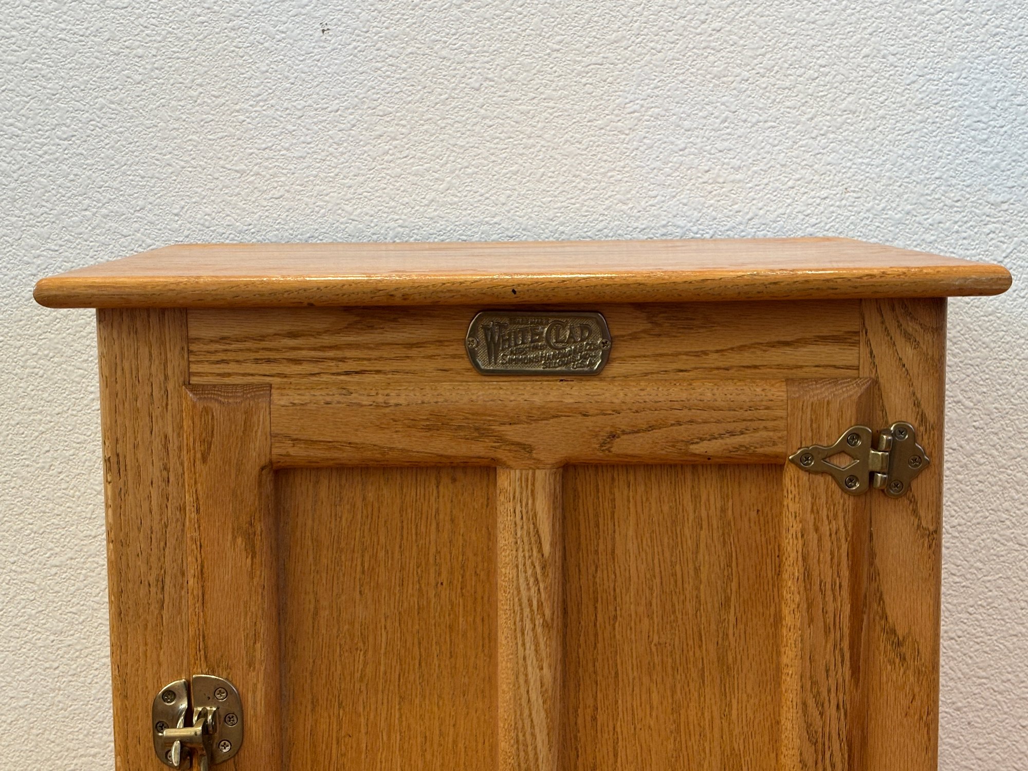 Vintage White Clad Simmons Hardware Oak Ice Box End Table