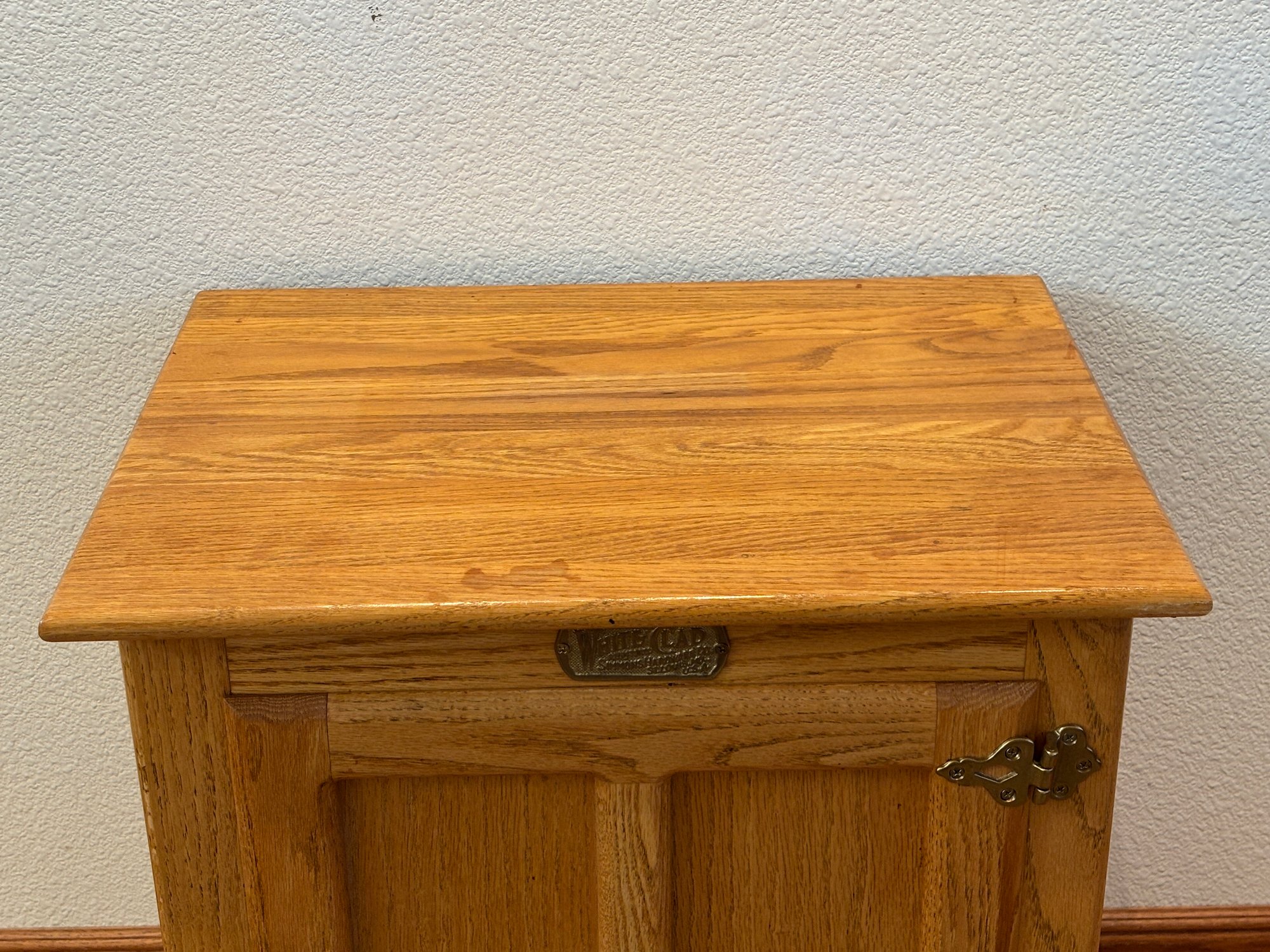 Vintage White Clad Simmons Hardware Oak Ice Box End Table
