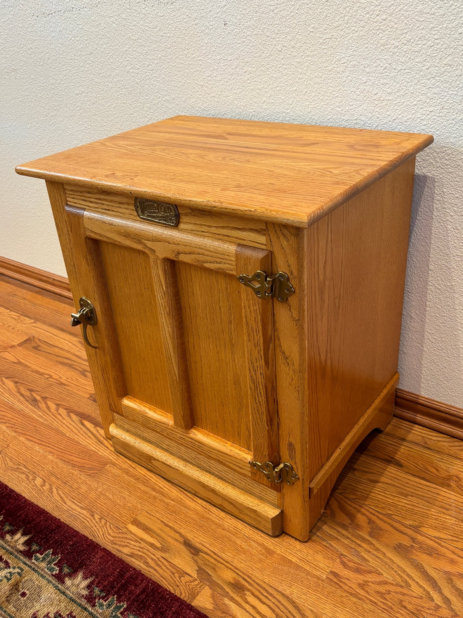 Vintage White Clad Simmons Hardware Oak Ice Box End Table