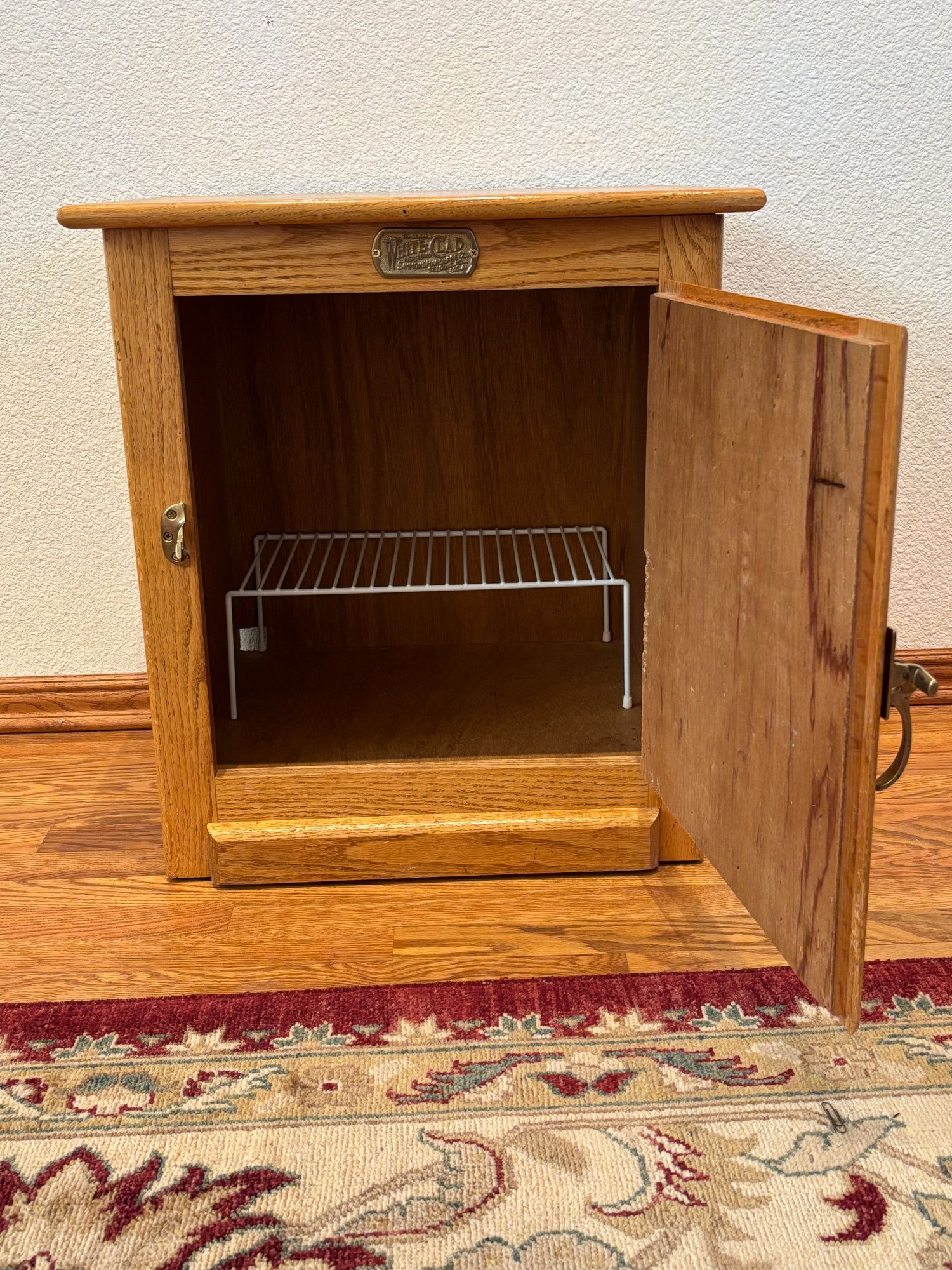 Vintage White Clad Simmons Hardware Oak Ice Box End Table