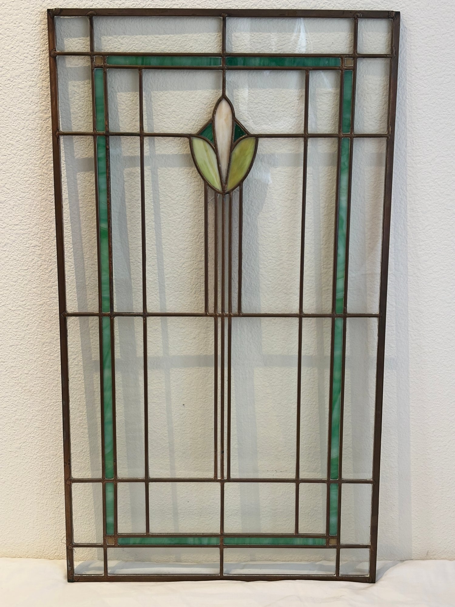 Antique Craftsman Style Copper Foil Glass Window #16332 | Auctionninja.com