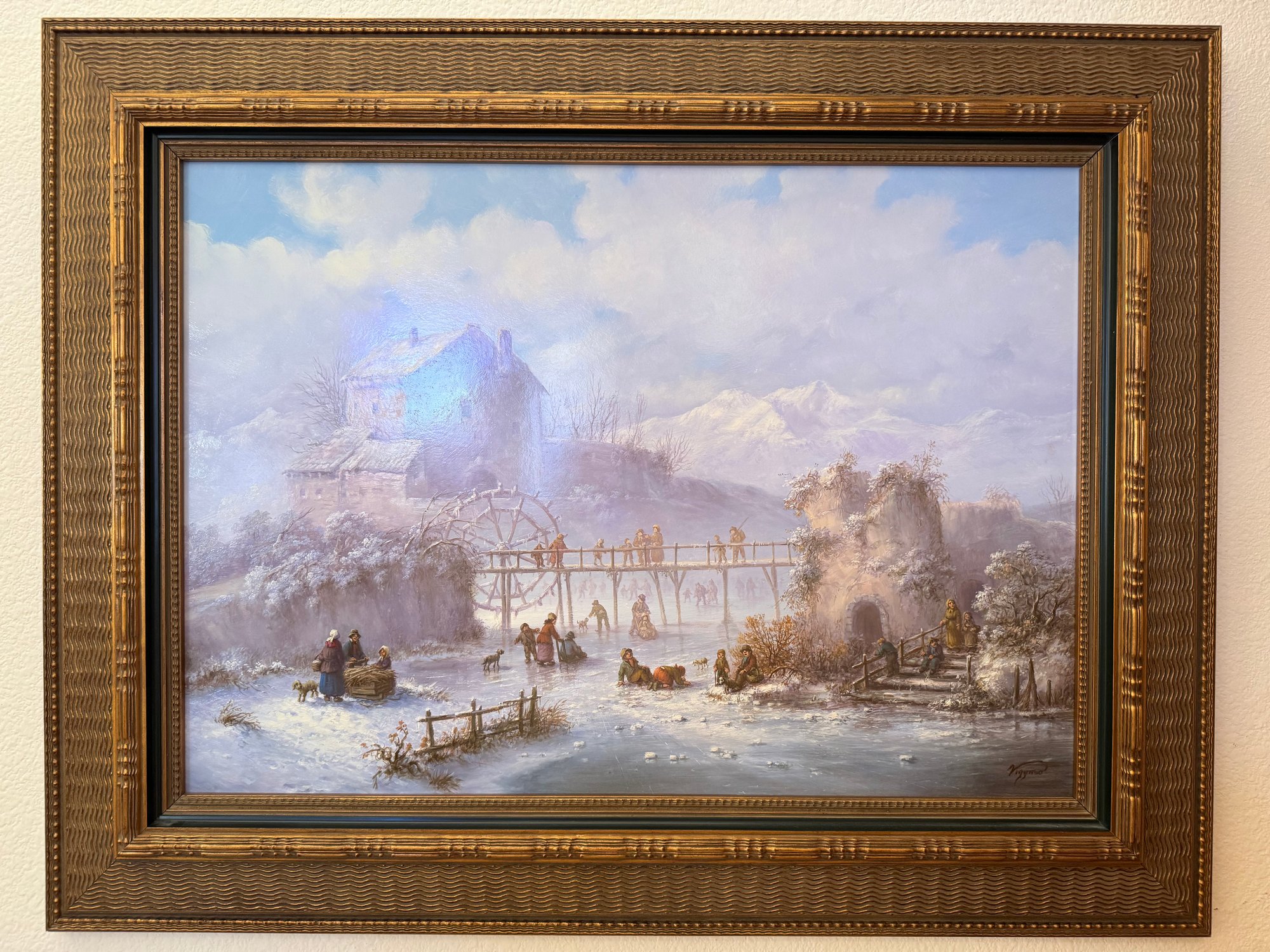 ⭐︎専用出品⭐︎川元利浩 Artworks The IllusivesII Original Laszlo Vigyazo Jr. (Vila) Winter Scene Painting #14462