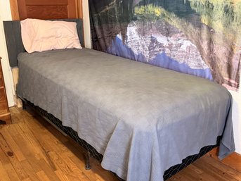 Extended 7' Twin Matress, Box Spring, Bedframe, And Bedding
