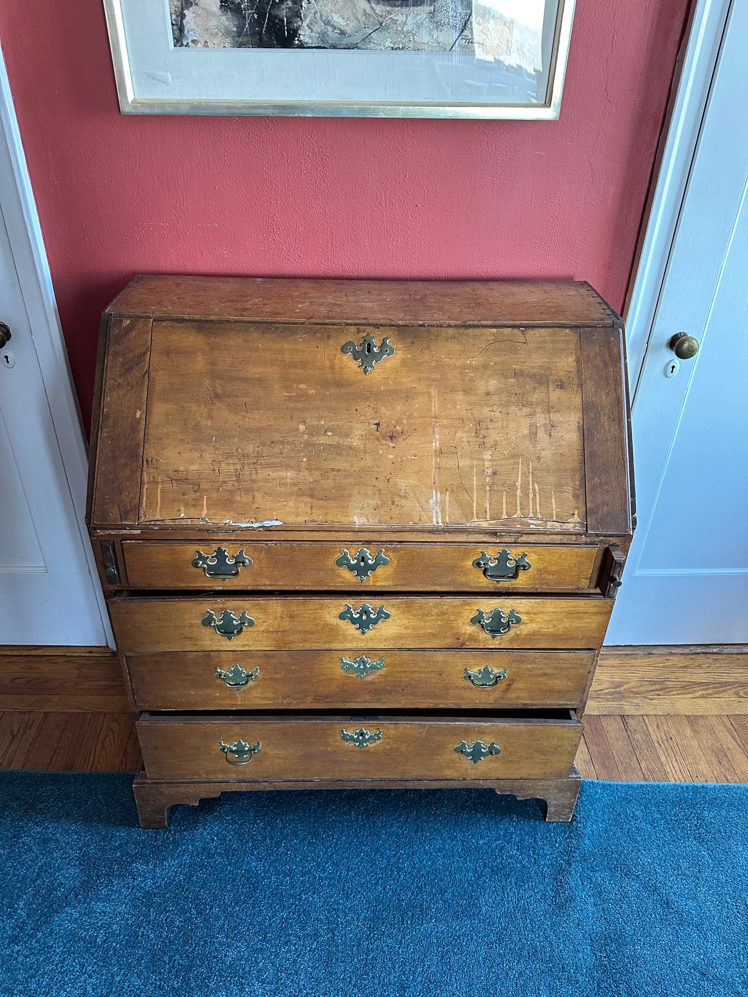 Antique George III Style Slant-Front Bureau Writing Desk Chest Of ...