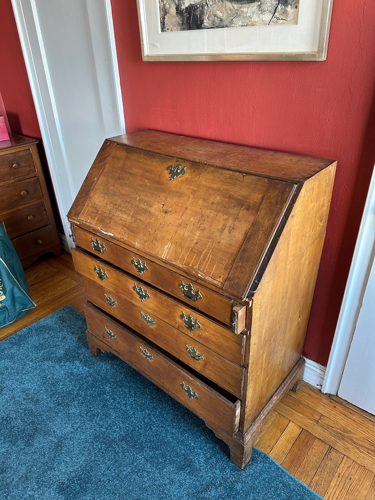 Antique George III Style Slant-Front Bureau Writing Desk Chest Of ...