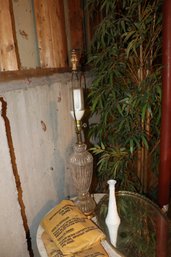 Vintage Cut Crystal Urn Style Table Lamp With Brass Accents