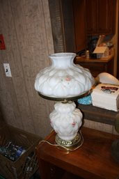 Vintage Gone With The Wind Parlor Lamp (Milk Glass Floral, Electrified)