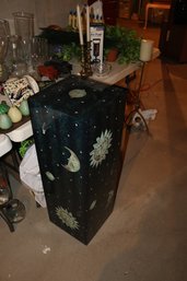 Vintage Celestial Moon & Stars Hand-Painted Wooden Pedestal
