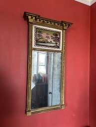 Antique Giltwood Mirror With Painted Landscape Panel